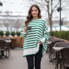 Kadın Oversize Çizgili Triko Kazak – Yeşil Beyaz