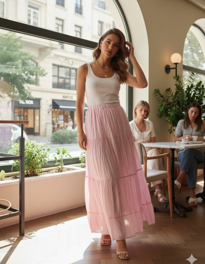 Kat Kat Uçuş Uçuş Maxi Etek – Pembe